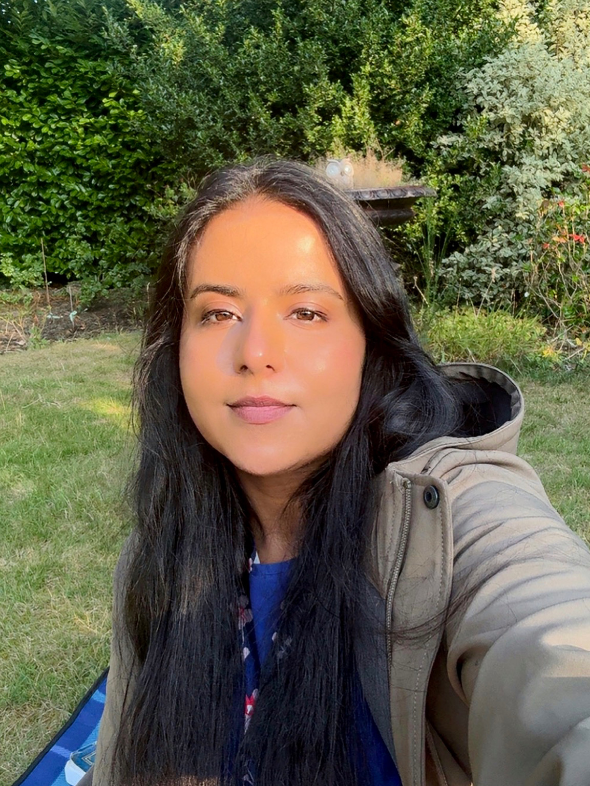 Kiruthika Rajeswaran in her garden in Yorkshire